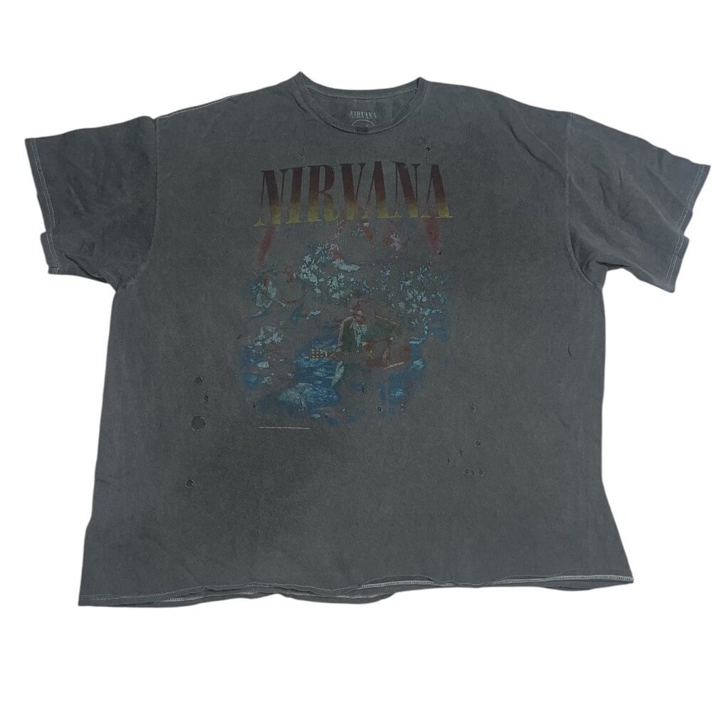 Nirvana Distressed Gray Short Sleeve T-Shirt Size 3XL Plus Size Nirvana Tee NEW